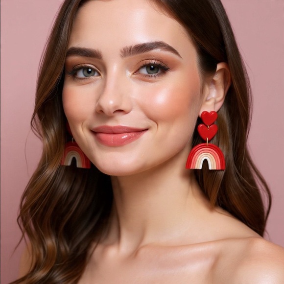 Heart & Rainbow 3 Tier Dangle Stud - Handmade Earrings - Picture 3 of 3